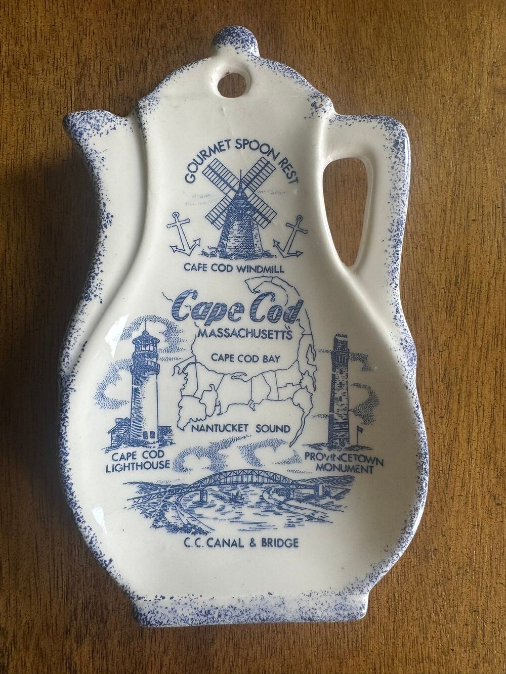 Vintage Cape Cod Massachusetts Ceramic Spoon Rest Teapot Nautical Souvenir